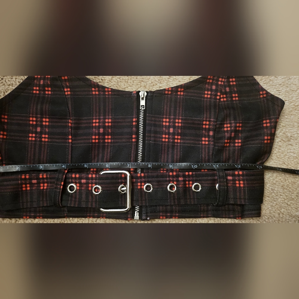 Lychee The Label Red Raspberry Plaid Waist Strap Crop Top - Picture 5 of 5